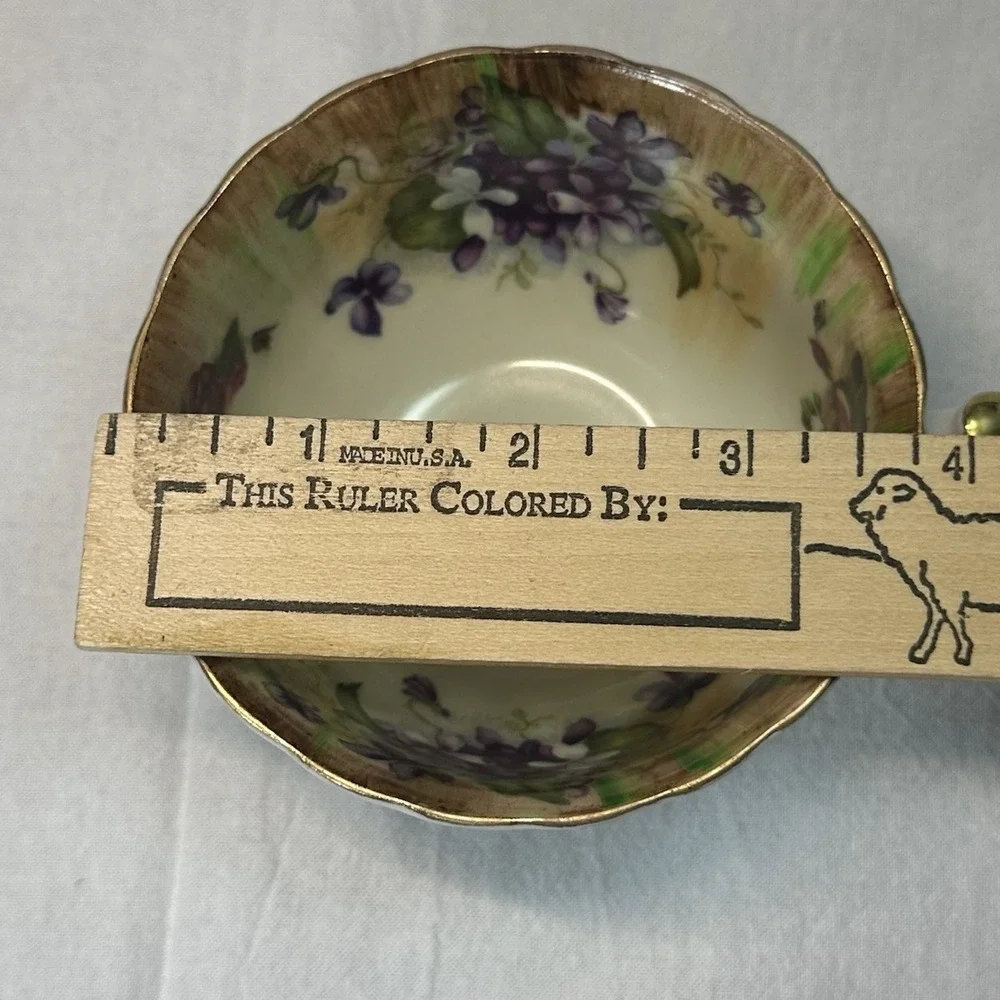 Antique‎ Victorian Tea Cup Saucer Hand Painted Violets Roses Apricot ombré Gilt
